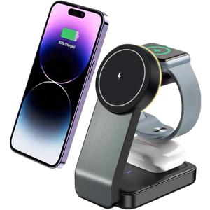 3 in 1 Magnetic Wireless Travel Foldable Charging StationMag-Safe Charger Portable Stand, Compatible with 15/14/13/12 Series | Apple Watch | Airpods