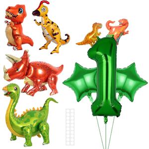 10Pcs Dinosaur Balloons, Dinosaur Birthday Dark Green Number Foil Balloon, Dinosaur Party Supplies Dinosaur Birthday Decorations (1st)