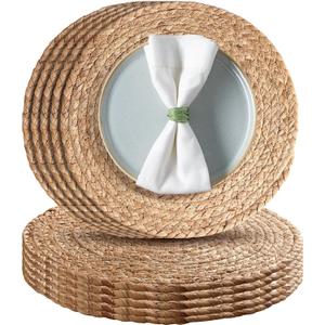 Aofmee 12 inch Round Woven Placemats Set of 10, Boho Rattan Place Mats, Natural Water Hyacinth Table Placemats, Farmhouse Weave Table Mats, Rustic Braided Wicker Charger Plates for Dining Table Decor