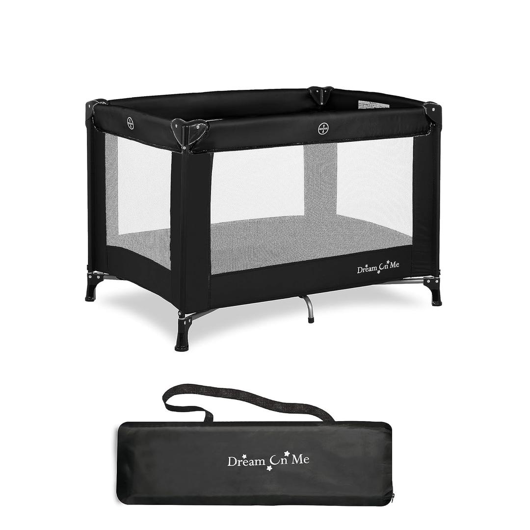 Dream On Me Nest Portable Playard in Black with Carrybag an Shoulder Strap, Lightweight, Packable and Easy Setup Baby Playard, Breathable Mesh Sides and Soft Fabric - Comes with a Removable Padded Mat