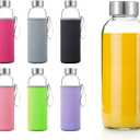 Glass Water Bottles 6 Pack With Sleeves and Stainless Steel Lids - 18oz Size - Leak Proof Caps, Reusable and Perfect For Travel and Storing Beverages Juice, Smoothies, Kombucha, Kefir, Tea