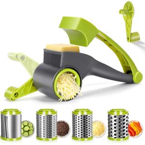 Masthome Cheese Grater, Parmesan Cheese Grater with Handle and 1 Replacement Handle Cheese Grate Rotary with 4 StainlessSteel Drums for Grating and Shredding Hard Cheese, Chocolate, Nuts