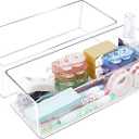 Stackable Clear Drawer Organizers Small Makeup Vanity Storage Bins Trays and Office Desk Drawer Dividers Single Compartment 2 Pack