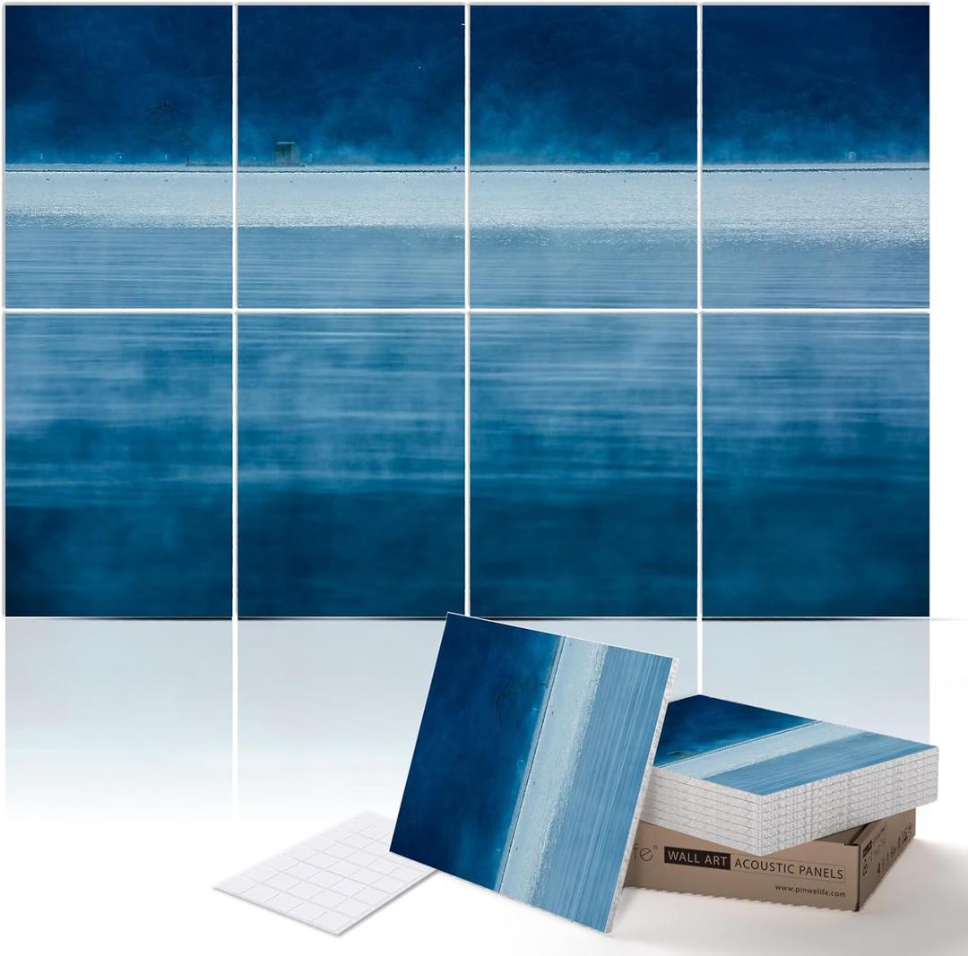 PINWELIFE Wall Art Acoustic Panels, Sound Proof Absorbing Panels for Home/Office, Decorative Absorbing Dampening, Noise and Echo Cancelling (48"x32", Blue Lake)
