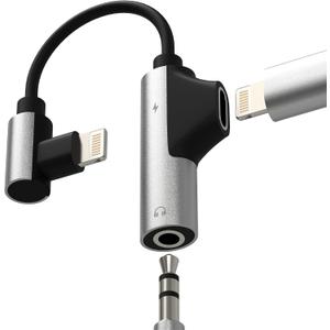 for iPhone Aux Adapter Lightning to 3.5mm Headphone Jack Charging Splitter (2in1) 14 13 12 Pro Max Lighting Wired Earphone Cable Dongle Charger Cord Adaptor Audio Power Car Connector for Ipad
