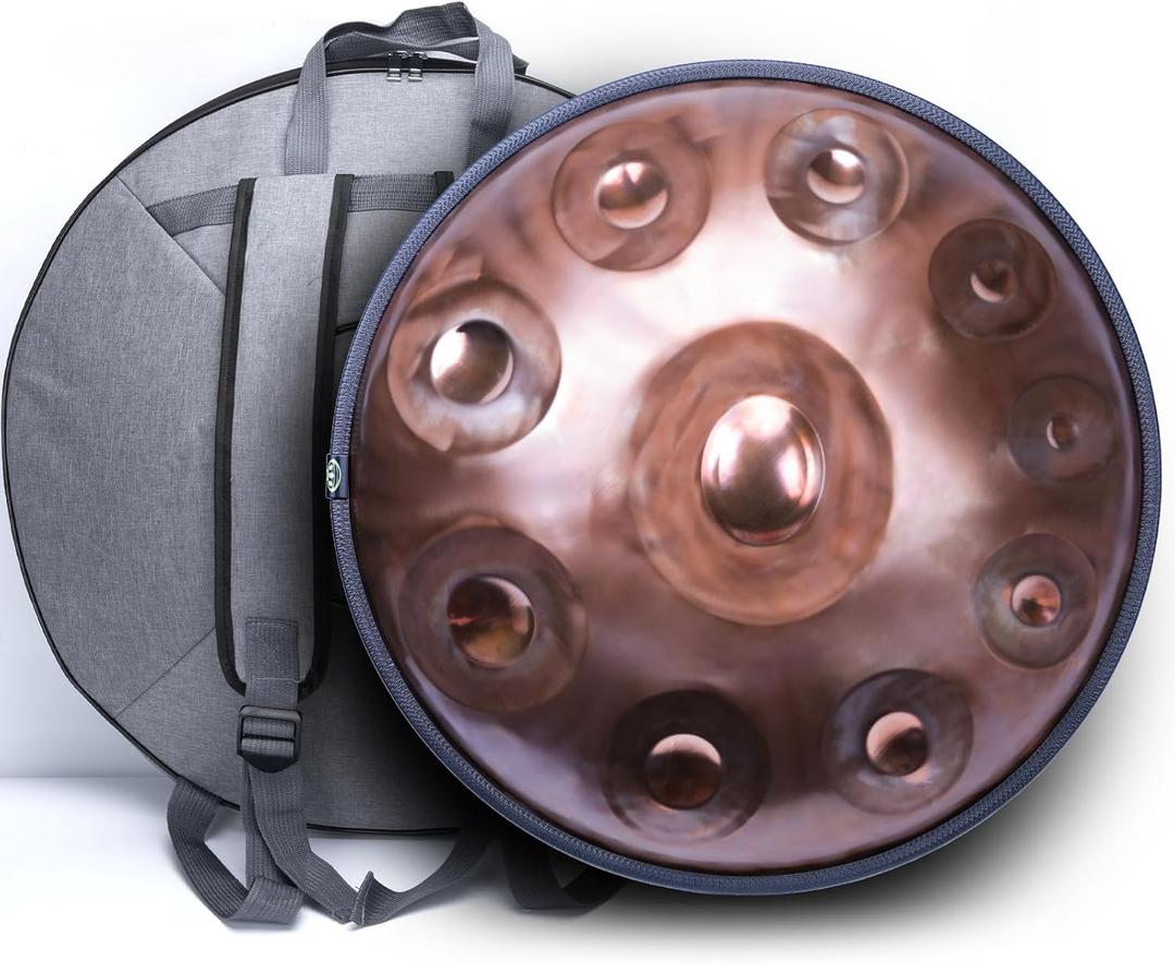 "SINGOFIRE" New Upgrade Advanced Handpan Drum, Ember Steel Handpan, 10-Notes with Bag, 22-Inch 440Hz D Minor Kurd, Telescopic Drum Stand, Copper Glow Pupil