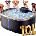 Wireless Water Fountain for Large Dogs for Cats Stainless Steel Pet Bowl Plastic Containers Dispenser - Multi-Filtration & Deeper Drinking Area,Water Window & LED,Ultra-Quiet Wireless&1Filter