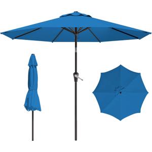 9 FT Patio Umbrella for Outdoor, Outdoor Umbrella with Push Button Tilt and Crank, Outdoor Patio Umbrellas with 8 Sturdy Ribs for Market, Garden, Deck, Backyard, Pool (Sapphire Blue)