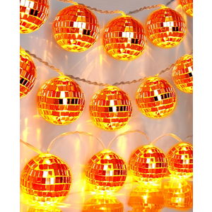 AceList Orange Disco Ball Decor 20 LED 9.8Ft String Light - Battery Powered and USB Plug, Fall Decor for 70's Party Decorations and Bachelor Birthday Parties, Mamma Mia