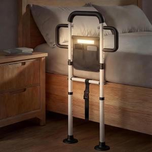 Bed Rails for Elderly Adults Safety, 400 Lbs Support for Seniors, ASTM-Certified Height Adjustable Bed Assist Rail with Motion Sensor Light, Triple Non-Slip Handles & Dual Storage Pockets