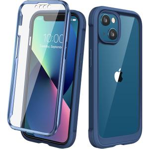 Diaclara Designed for iPhone 13 Case, Full Body Rugged with Built-in Touch Sensitive Anti-Scratch Screen Protector, Soft TPU Bumper Case for iPhone 13 6.1" (Dark Blue and Clear)