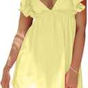 hibshaby Womens Sexy Deep V Neck Ruffle Sleeve Mini Dress Backless Lace Up Summer Dresses S, Yellow
