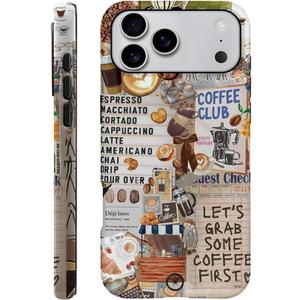 Case Compatible with iPhone 17 Pro Max,Scratch Resistant Hybrid 2-Layer Hard Shell Phone Case,Coffee Collage