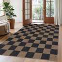 Lahome Checkered Easy Jute Living Room Rugs, 5x7 Black Dining Room Office Rug Farmhouse Washable Carpet, Checkerboard Neutral Non Slip Indoor Outdoor Carpet for Bedroom Entry Patio (Chocolate Brown/Checkerboard -1)