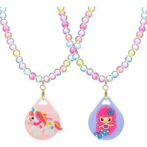 2 Pack Kids Necklace Holder for Airtag, Cute Mermaid Beaded Necklace Case for Girls