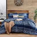 Geniospin King Size Comforter Set - 7 Pieces Comforters King Size, Warm Fluffy Boho Bedding Sets for All Seasons, Bed in a Bag with Flat Sheet and Fitted Sheet, Pillowcase & Sham (Blue, 102''x90'')