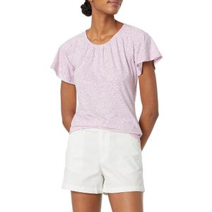 Amazon Essentials Women's Classic-Fit Cape Sleeve Open Crewneck T-Shirt (Lilac Animal), XS 