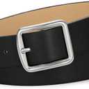 SANSTHS Women's Leather Belt for Jeans Pants Dresses Fashion Ladies Belt Square Gold Buckle Waist Belt for Women (Black)