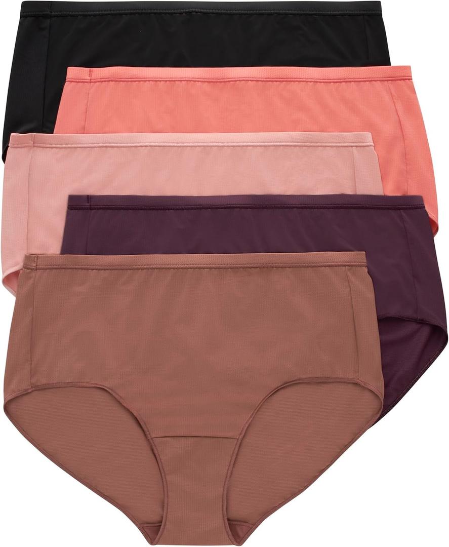 Hanes Women's Just My Size Briefs, Breathable Mesh Plus Size Brief Underwear, No-Show Panties, 5-Pack (14, Tan/Purple/Pink/Coral/Black)