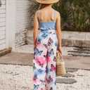 Girls 2 Piece Outfits Spring Summer Tropical Hawaiian Beach Vacation Wide Leg Pants Set Size 10-11 (Blue)