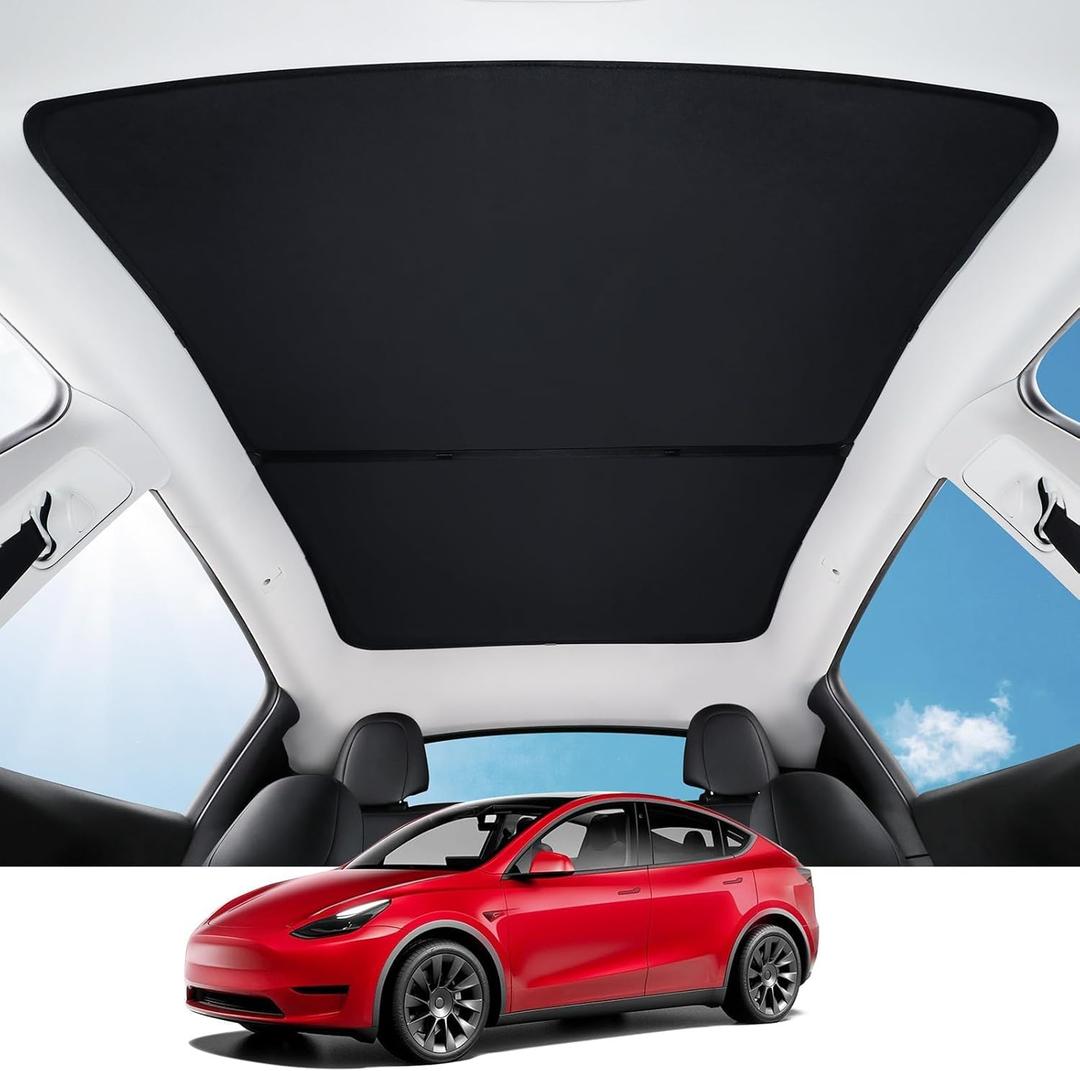 BASENOR Upgraded Tesla Model Y Sunshade Roof, [Nano Ice-Crystal Coatings] Heat Insulation Glass Roof Shade, Top Window Retractable Sun Protection, Sunroof Blocking Cover for Model Y 2020-2024 Black (2020-2024 Model Y)