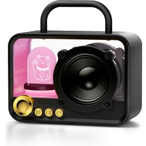 Portable Bluetooth Speaker with RGB Lights, Stereo Sound Punchy Bass, Mini Wireless Bluetooth Speaker, Cute Fashion Style for Kitchen Desk Bedroom Office Party Outdoor, Birthday Gifts (Black)