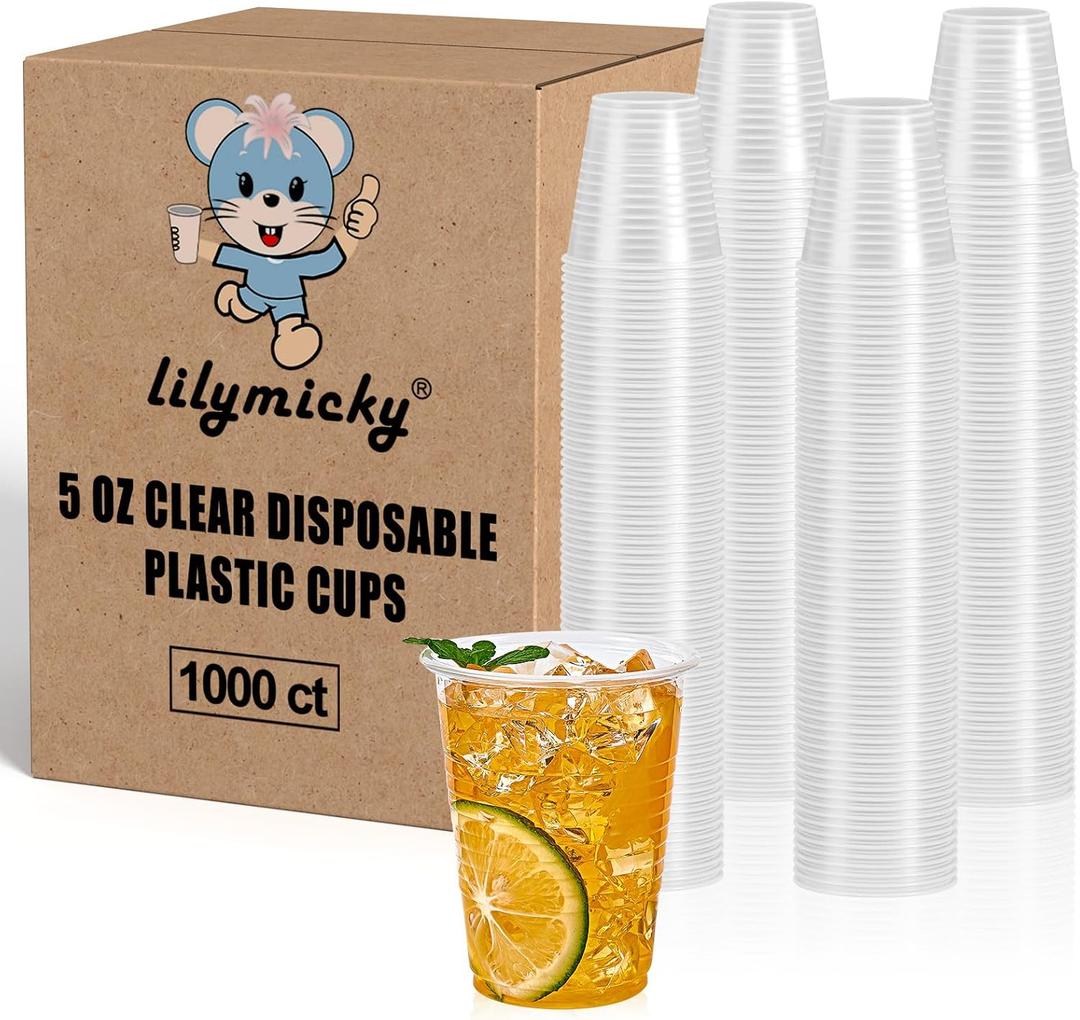 Lilymicky 1000 PACK 5 oz Clear Plastic Cups, Small Disposable Drinking Cups, 5 Ounce Clear Beverage Tumbler for Tasting, Drinking, and Party, 5 OZ-1000ct
