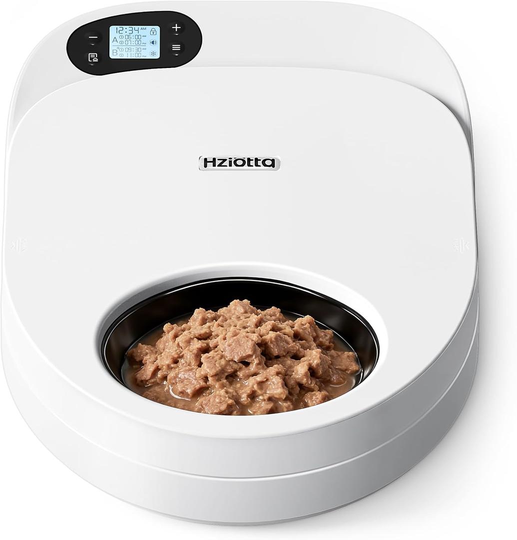 Refrigerated Automatic Cat Feeder Wet Food with Semiconductor Cooling, No Ice Packs 48H Fresh Keeping, Removable Tray, 4-Meal Timer for Portion Control, Work Schedules & Weekend Travel
