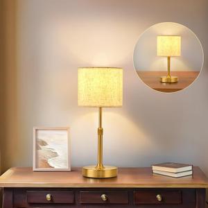 Portable Rechargeable Cordless Table Lamp, Touch Dimmable Battery Operated Lamp, Height Adjustable Bedside Lamp, Ambient Light for Kitchen, Patio, Restaurant, Antique Brass, Linen (Small)