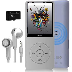MP3 Player, Music Player with 16GB Micro SD Card, Build-in Speaker/Photo/Video Play/FM Radio/Voice Recorder/E-Book Reader, Supports up to 128GB