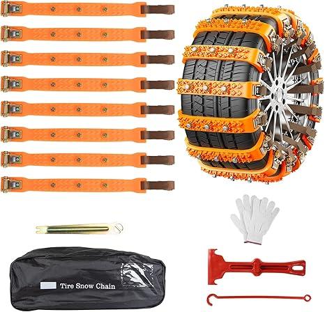 Fohil 8 Pack Snow Chains, Adjustable Portable Tire Chains for Car Truck SUV, Universal Thickened Emergency Snow Tyre Chains (Tire Width 245-285mm)