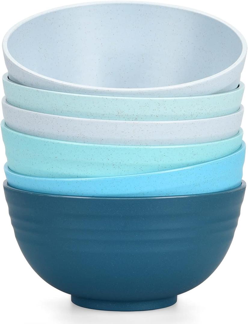 Homestockplus Unbreakable Cereal Bowls 25 OZ Microwave and Dishwasher Safe BPA-Free Eco-Friendly Wheat Straw Bowl Assorted Color Dessert Bowls for Serving Soup, Oatmeal, Pasta and Salad [Set of 6] (Gradient Blue)