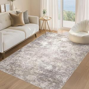 Area Rug Living Room Rugs - 4x6 Abstract Large Soft Indoor Washable Rug Neutral Modern Low Pile Carpet for Bedroom Dining Room Farmhouse Home Office - Brown