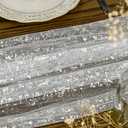 Artoid Mode White Silver Gauze Table Runner 120 Inch 10Pcs, Glitter Metallic Foil Sheer Dining Holiday Wedding Anniversary Birthday Table Decor for Home Party