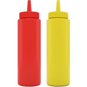 BRIGHTFROM Condiment Squeeze Bottles, RED/YELLOW 8 OZ Empty Squirt Bottle with Wide Neck - Great for Ketchup, Mustard, Syrup, Sauces, Dressing, Oil, BPA FREE Plastic - 2 PACK