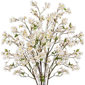 DILATATA Artificial Cherry Blossom Flowers 5 Pcs Silk Cherry Blossom Stems 37.4 Inch Long Stems Faux Silk Peach Flowers for Tall Vase Spring Decor Wedding Party Home Table Arrangement - White