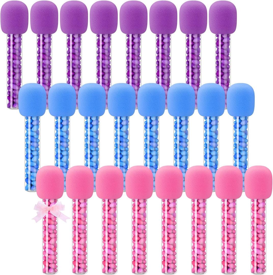 12 Pcs Microphone Candy Tubes Kpop Themed Decor Karaoke Theme Birthday Party 10'' Fake Prop Microphone Plastic Toy for Disco Singer Stage Costume Prop, Candy Not Included (Purple,Pink,Blue)
