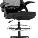Drafting Chair Tall Office Chair Standing Desk Chair Mesh Computer Chair Adjustable Height with Lumbar Support Flip Up Arms Swivel Rolling Executive Chair,Black  (22L*24W*49H)
