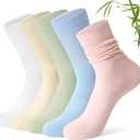 FITRELL Women's Soft Bamboo Rayon Dress Socks, Thin Breathable Calf Crew Scrunch Socks for Casual Trouser 5 Pairs (M)