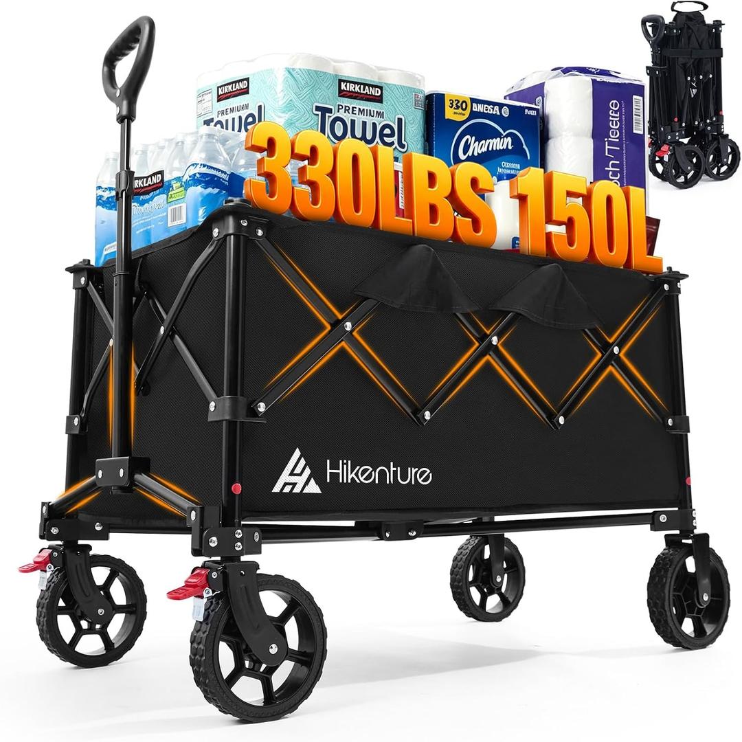 Hikenture 150L Wagons Carts Foldable, 330 lbs Collapsible Heavy Duty Wagon