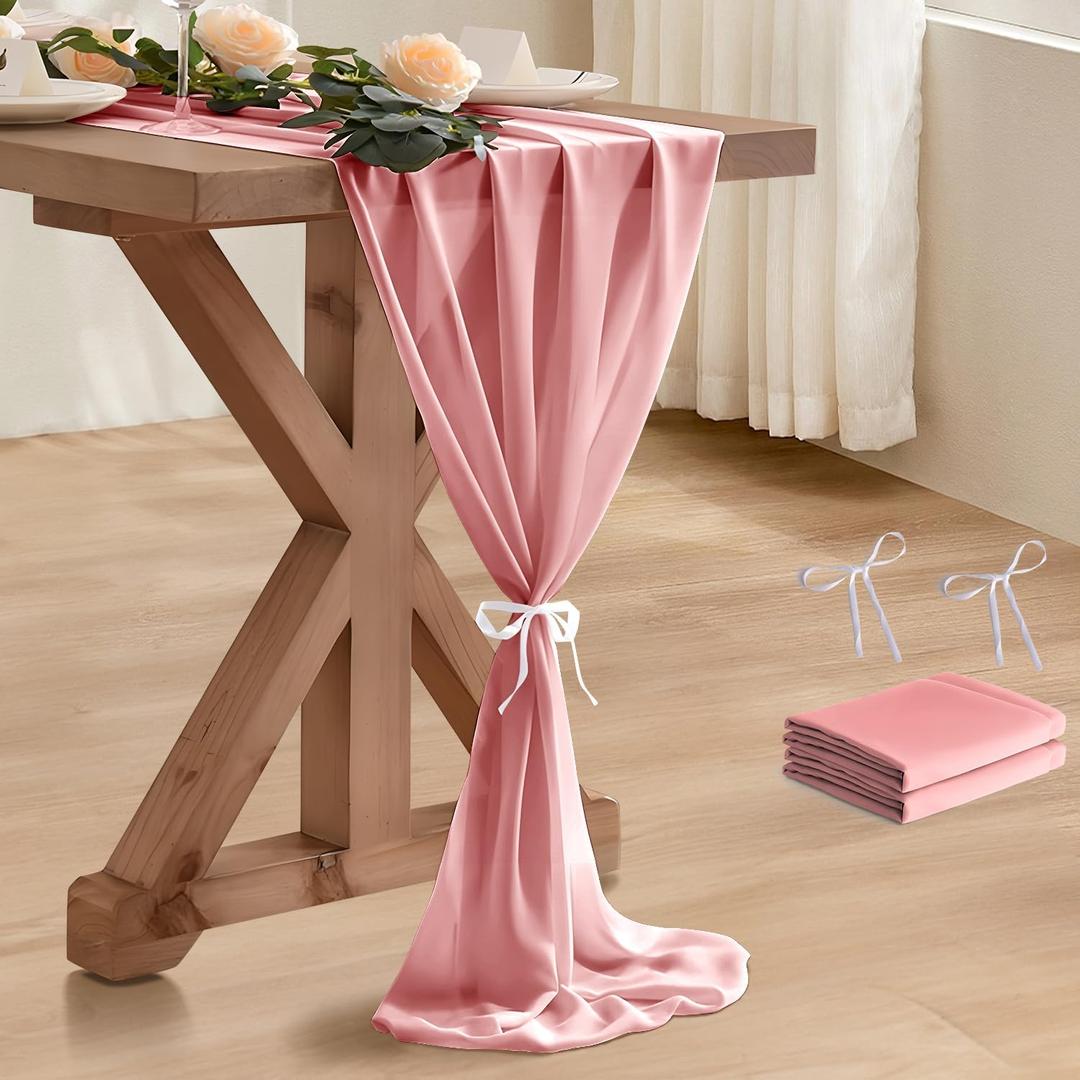 2 Pack 10 Ft Chiffon Table Runner Blush Pink Gauze Long Table Runners 27x120 Inches Sheer Tulle Table Runner for Rustic Wedding Reception Bridal Shower Decorations Birthday Party
