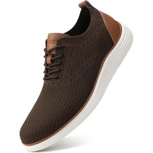 VILOCY Men's Casual Dress Sneakers Oxfords Business Mesh Breathable Walking Shoes Tennis Comfortable (9, Brown)