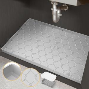 Under Sink Mat, 34x22 Silicone Under Sink Mats for Kitchen Waterproof, Thick Under Sink Liner with Drain Hole, Bathroom Under Sink Tray, Undersink Mat Cabinet Protector for Leaks Spills (34" x 22", Gray)