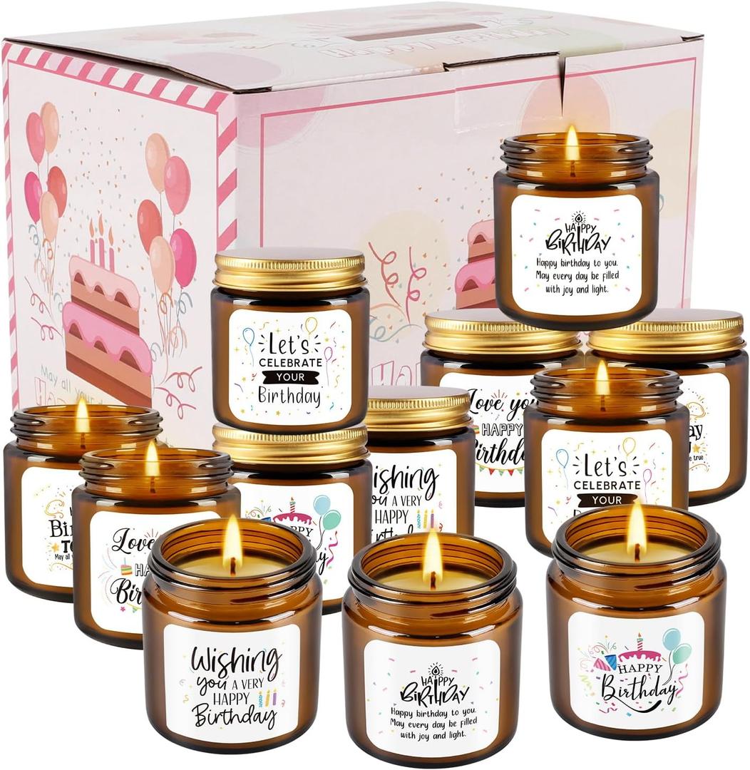 12-Pack Birthday Scented Candles, 3.05 oz Each, Natural Soy Wax, Long-Lasting Romantic Fragrance, Funny Happy Birthday Gift Set, Unique Gifts for Women Men, Gift-Ready
