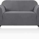 PrinceDeco Stretch Loveseat Sofa Cover Slipcover Couch Cover for 2 Cushion Sofa Washable Sofa Cover for Pets Friendly Furniture Protector Covers with Non Slip Bottom(Loveseat, Gray) (Grey)