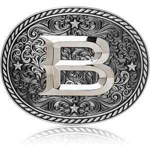 Western Cowboy/Cowgirl Initial Belt Buckle-Silver- Large Letter Buckles for Men and Women - Custom Girls/Boys
