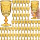 60 Pack Plastic Goblets 10oz Upgrade Vintage Water Goblet Plastic Wine Glasses Colored Retro Embossed Glassware for Party Wine Bar Juice Baby Shower Wedding Reception Grand (Amber)