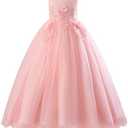 IDOPIP Flower Girl Lace Dress for Kids Wedding Bridesmaid Pageant Party Formal Long Maxi Gown Big Little Princess First Communion Birthday Prom Sleeveless Bowknot Puffy Tulle Dresses Pink 13-14 Years: Clothing, Shoes & Jewelry 170