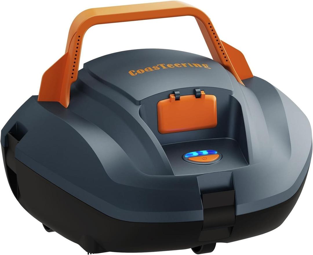 Robotic Pool Cleaner, Cordless Pool Vacuum Robot with 100 Mins Runtime, Fast Charging, Powerful Suction, Self-Parking, Ideal for Above Ground Pools up to 850 Sq.ft, Blue Grey