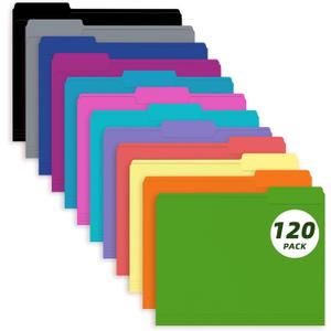 File Folder, PANDRI 120 Pack Colored File Folder, 1/3 Cut Tab, Letter Size, Assorted 12 Colors Filing Folder for Office School Business